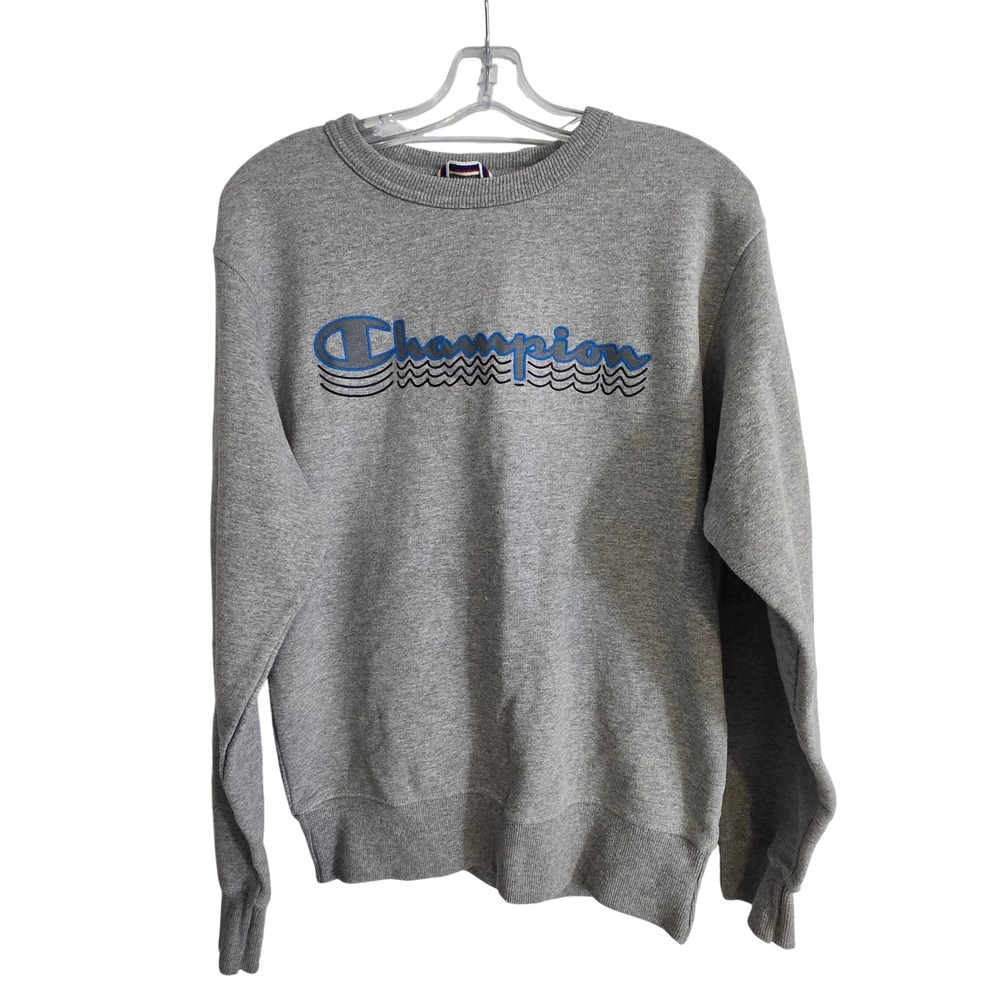 Champion Crewneck Sweatshirt Men's Small Gray Blue Logo Pullover 90s Style Retro - Picture 1 of 8